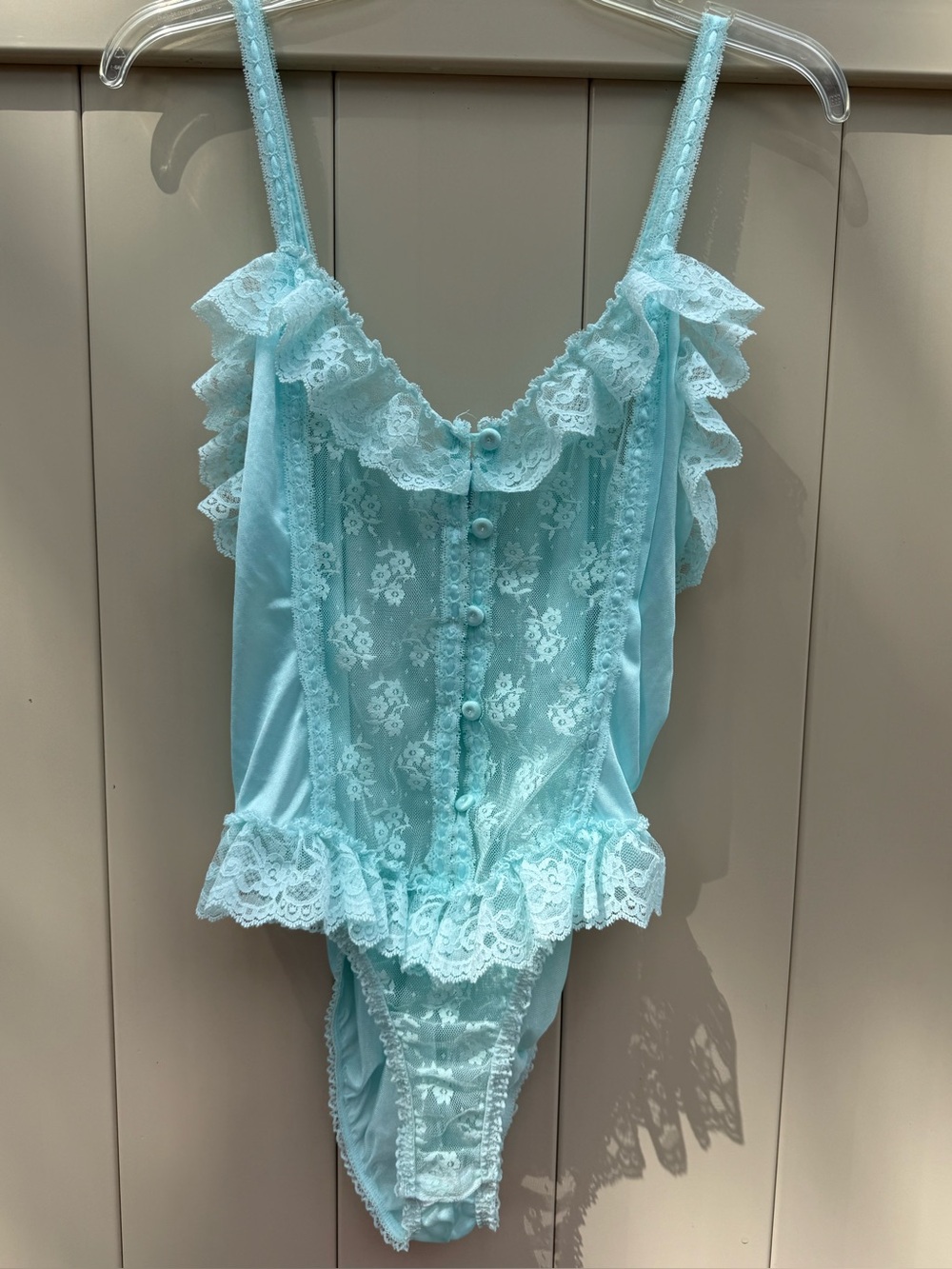 Vintage Avon blue Lace Bodysuit lingerie size large